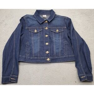 Para Denim Jacket Youth XL Blue Cotton Long Sleeve Multiple Pockets Button Front